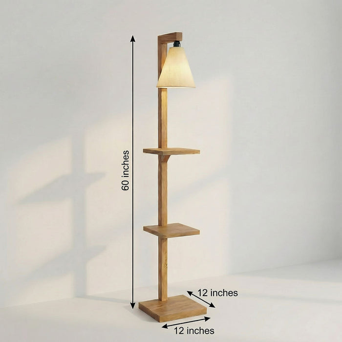 Andre Wooden Floor Lamp with Brown Base and Jute Fabric Lampshade