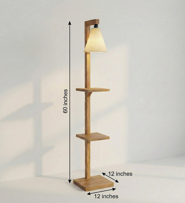 Andre Wooden Floor Lamp with Brown Base and Jute Fabric Lampshade