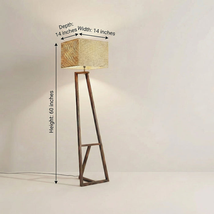 Angular Wooden Floor Lamp with Jute Lampshade