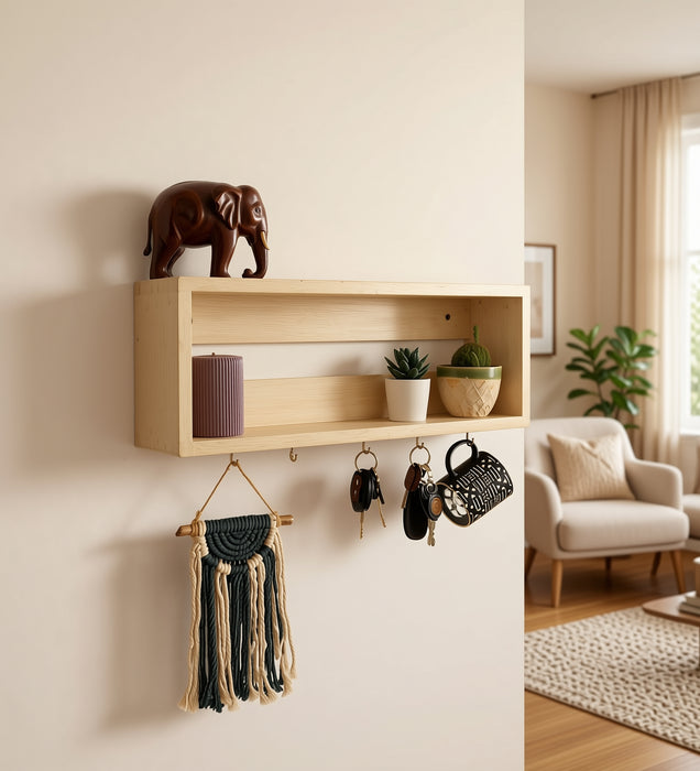 Avalon Wooden Wall Shelf Organiser with Key Holders