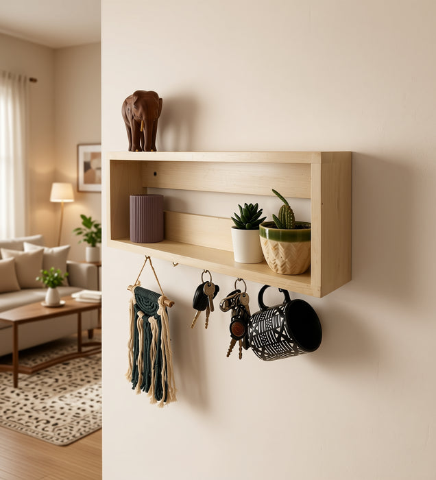 Avalon Wooden Wall Shelf Organiser with Key Holders
