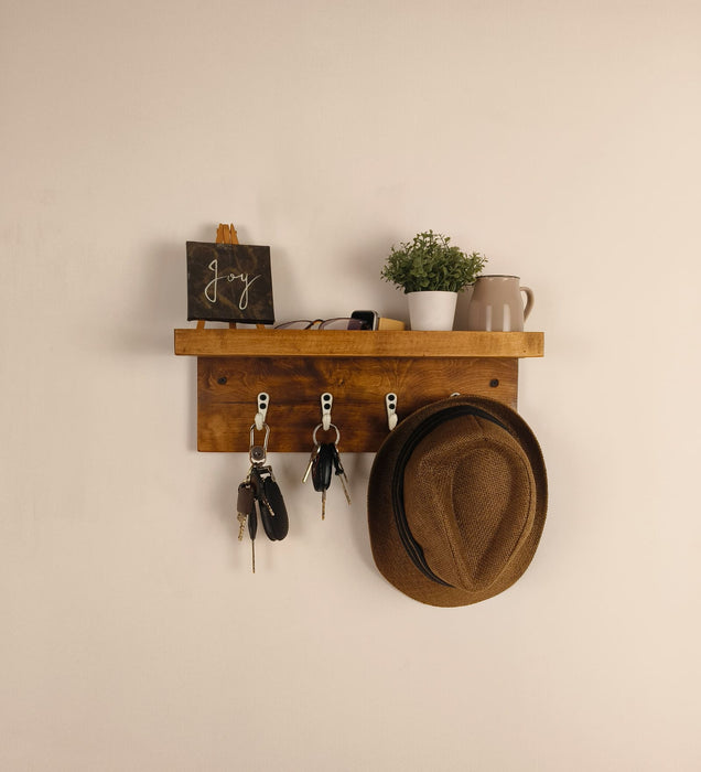 BAXTER Wooden Wall Shelf Organiser with Key Holders