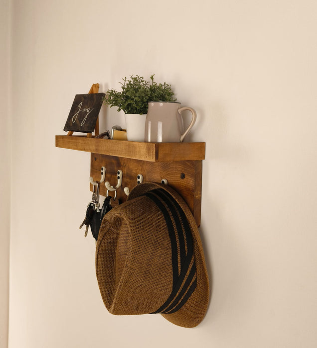 BAXTER Wooden Wall Shelf Organiser with Key Holders