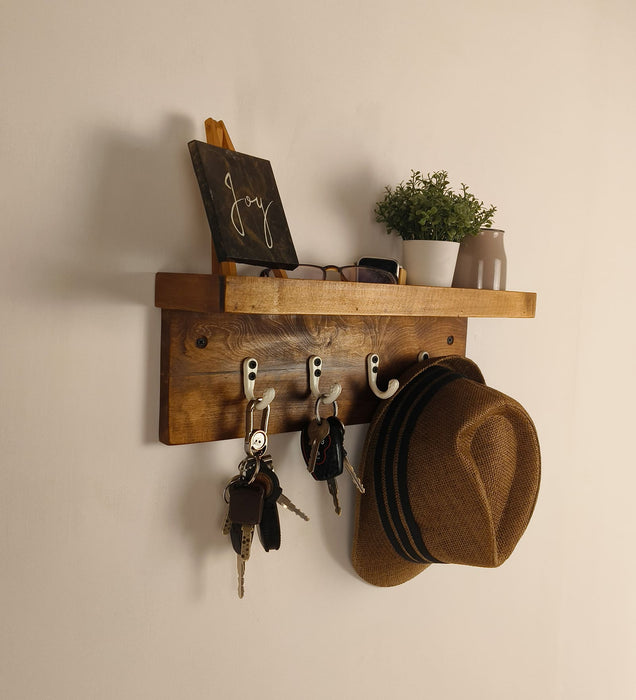 BAXTER Wooden Wall Shelf Organiser with Key Holders