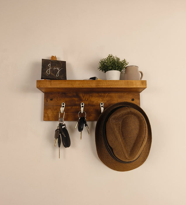 BAXTER Wooden Wall Shelf Organiser with Key Holders