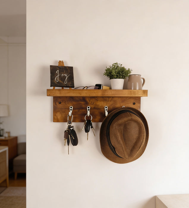BAXTER Wooden Wall Shelf Organiser with Key Holders