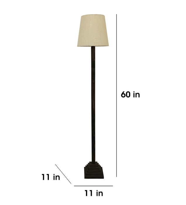 Babel Wooden Floor Lamp with Brown Base and Beige Fabric Lampshade