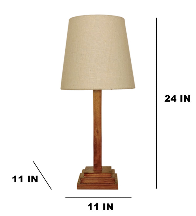 Babel Wooden Table Lamp with Brown Base and White Fabric Lampshade