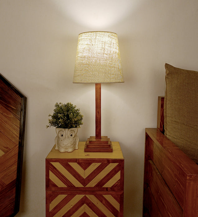 Babel Wooden Table Lamp with Brown Base and White Fabric Lampshade