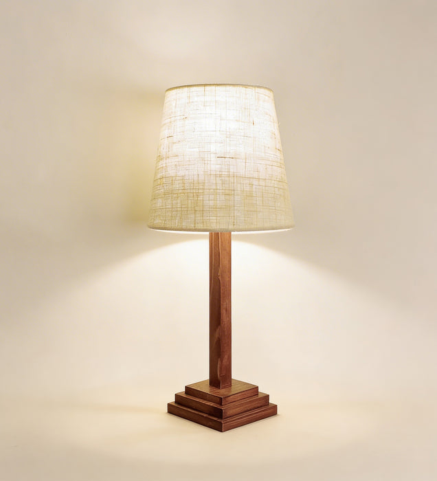 Babel Wooden Table Lamp with Brown Base and White Fabric Lampshade