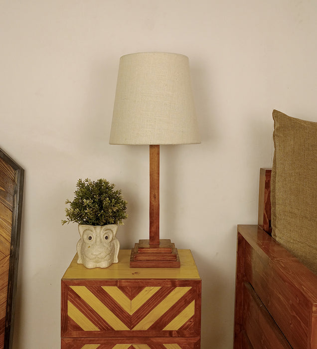 Babel Wooden Table Lamp with Brown Base and White Fabric Lampshade