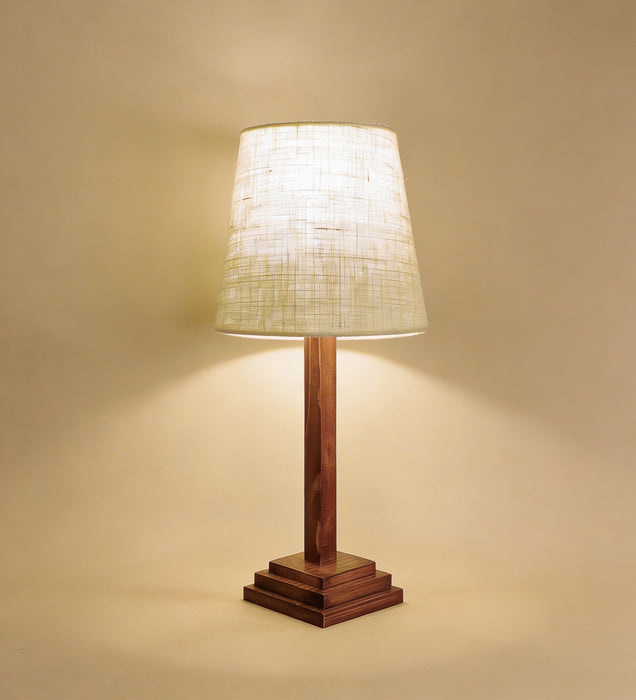 Babel Wooden Table Lamp with Brown Base and White Fabric Lampshade