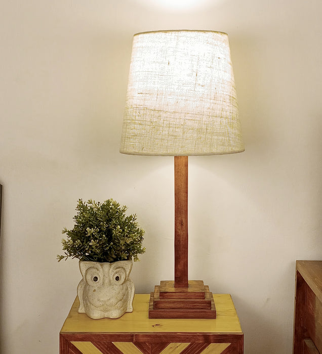 Babel Wooden Table Lamp with Brown Base and White Fabric Lampshade