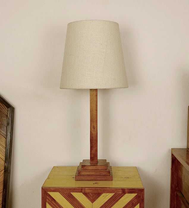 Babel Wooden Table Lamp with Brown Base and White Fabric Lampshade