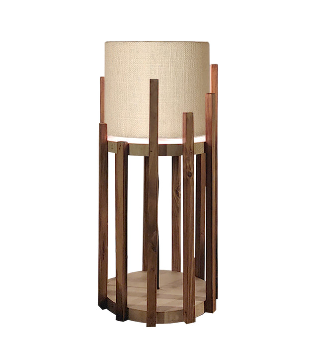 Bastian Wooden Table Lamp with Brown Base and White Fabric Lampshade