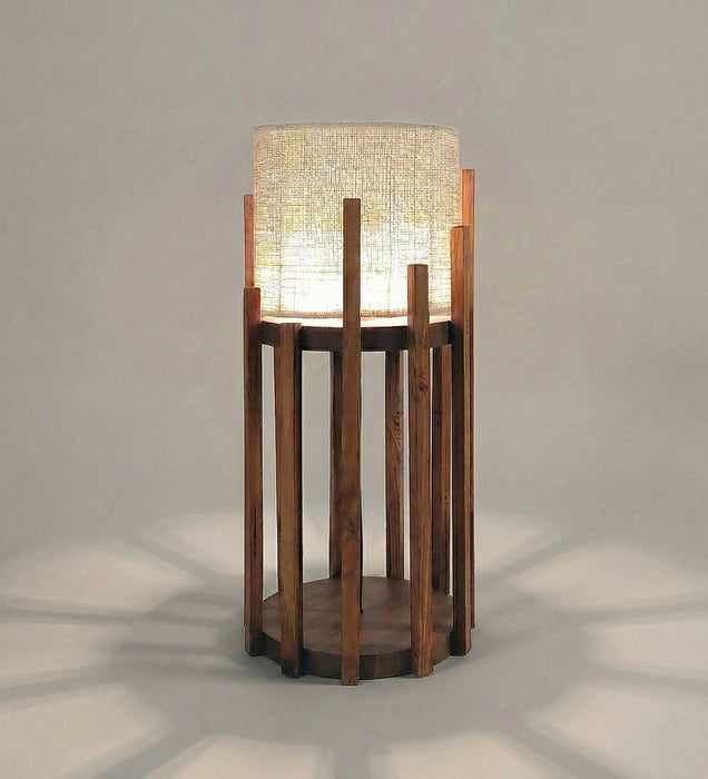 Bastian Wooden Table Lamp with Brown Base and White Fabric Lampshade