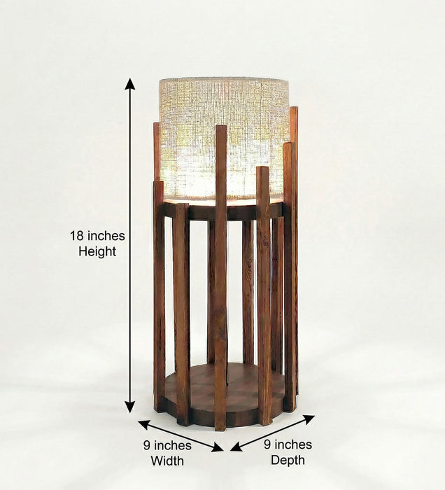 Bastian Wooden Table Lamp with Brown Base and White Fabric Lampshade