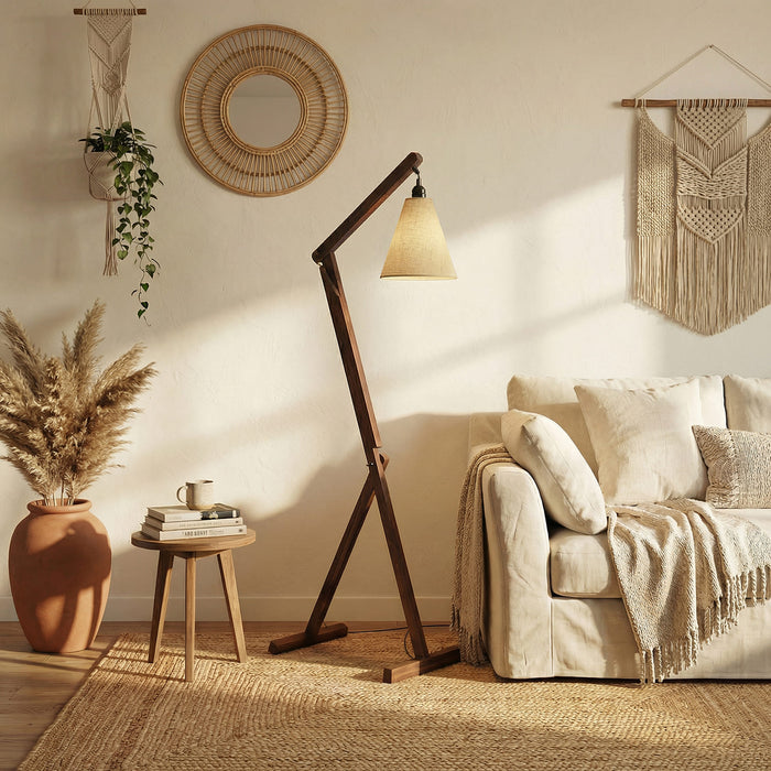 Benji Wooden Reading Floor Lamp with Jute Lampshade