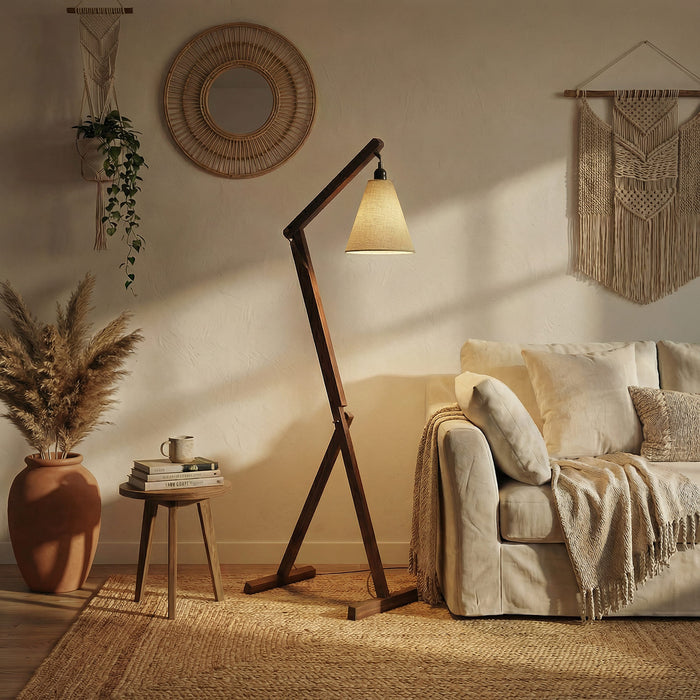Benji Wooden Reading Floor Lamp with Jute Lampshade