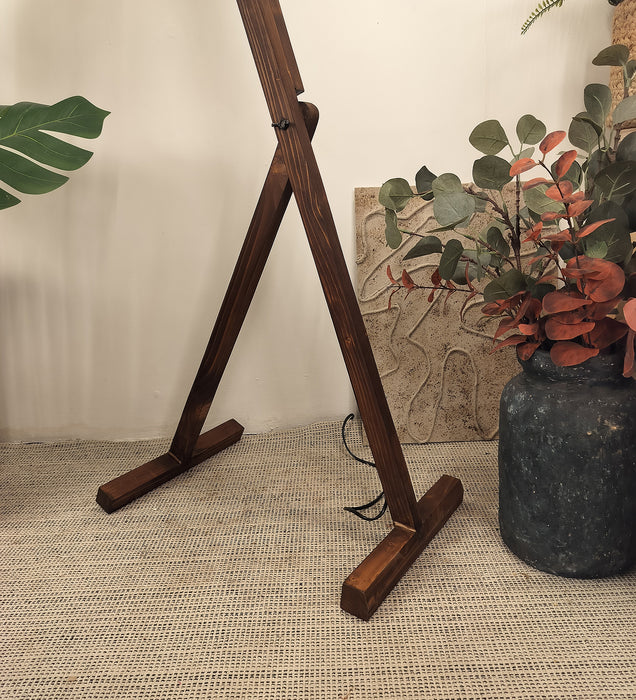 Benji Wooden Floor Lamp with Brown Base and Beige Fabric Lampshade