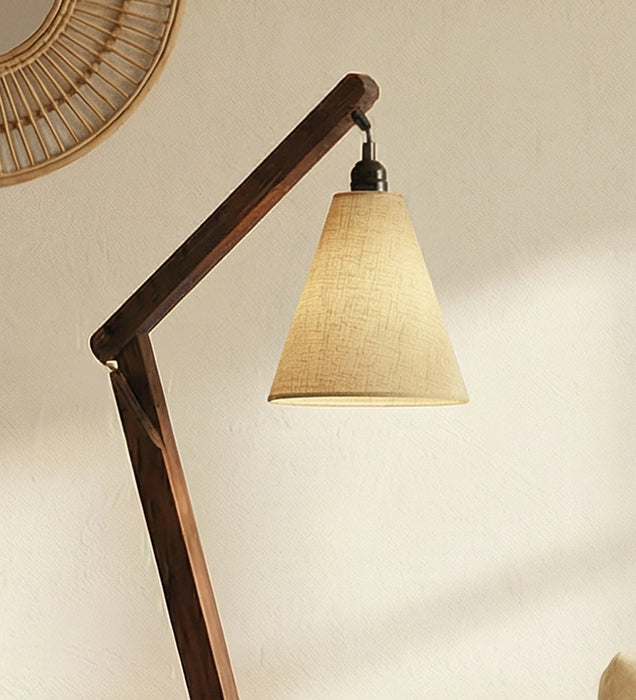 Benji Wooden Floor Lamp with Brown Base and Beige Fabric Lampshade