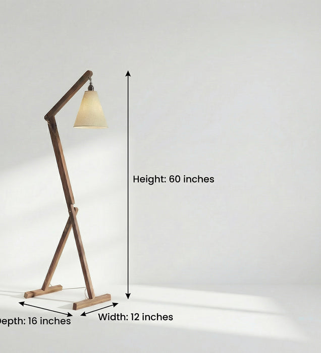 Benji Wooden Floor Lamp with Brown Base and Beige Fabric Lampshade