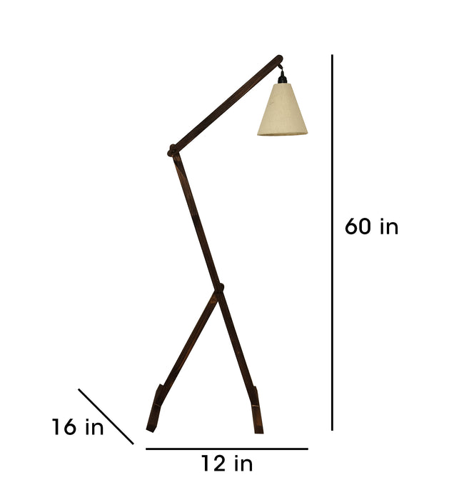 Benji Wooden Floor Lamp with Brown Base and Beige Fabric Lampshade