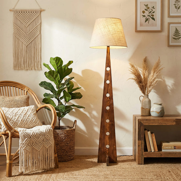 Bevel Wooden Floor Lamp with Jute Lampshade