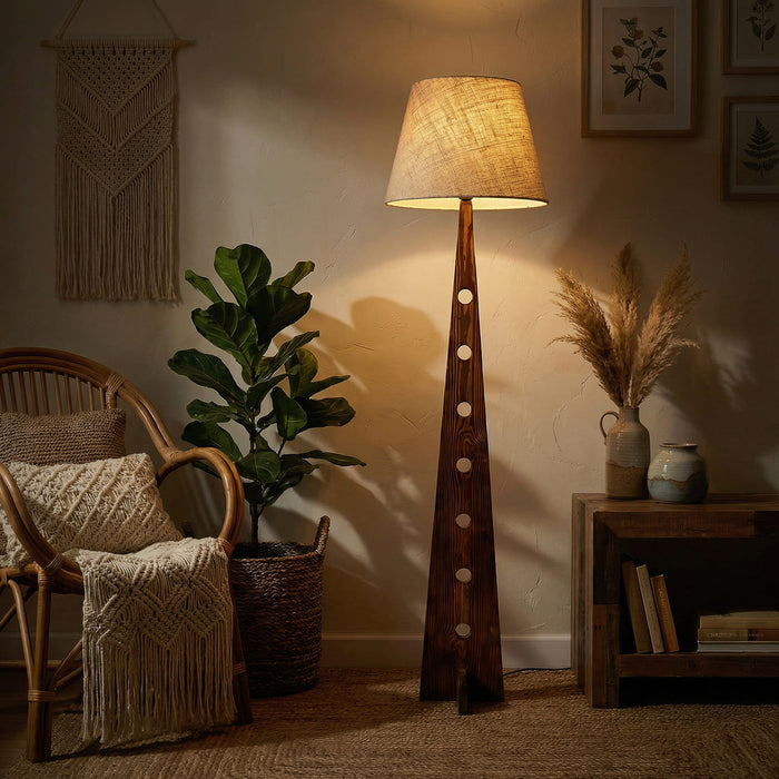 Bevel Wooden Floor Lamp with Jute Lampshade