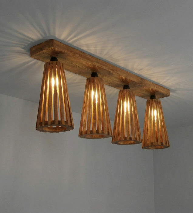 Billet Brown Wooden 4 Series Ceiling Lamp