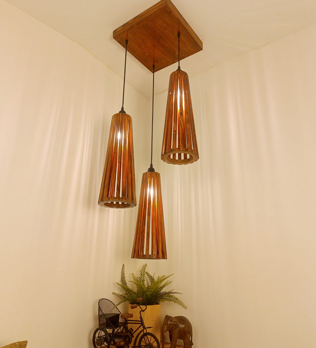 Billet Brown Wooden Cluster Hanging Lamp