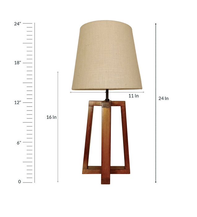 Blender Brown Wooden Table Lamp with White Fabric Lampshade