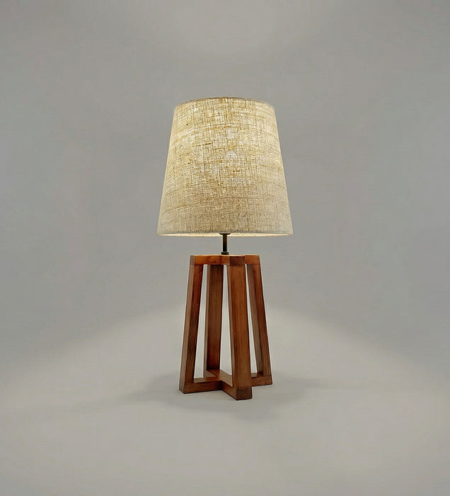 Blender Brown Wooden Table Lamp with White Fabric Lampshade