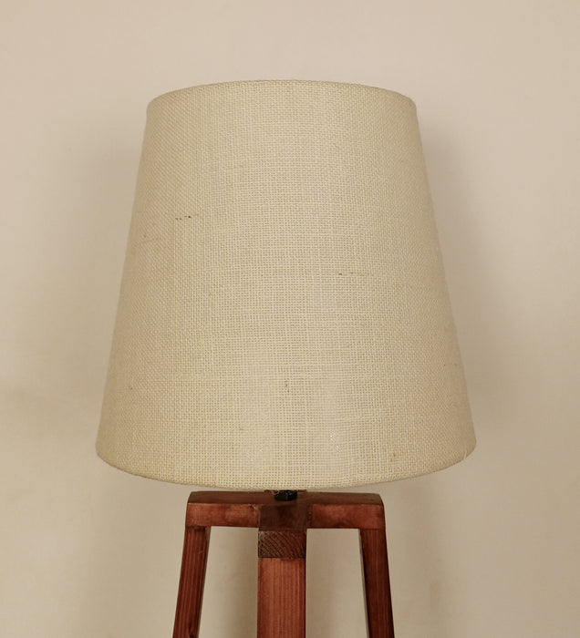 Blender Brown Wooden Table Lamp with White Fabric Lampshade