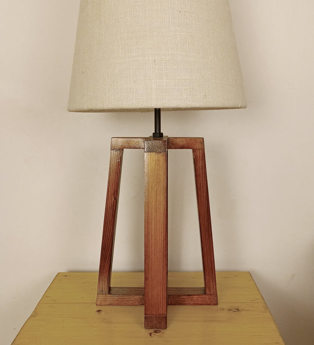 Blender Brown Wooden Table Lamp with White Fabric Lampshade