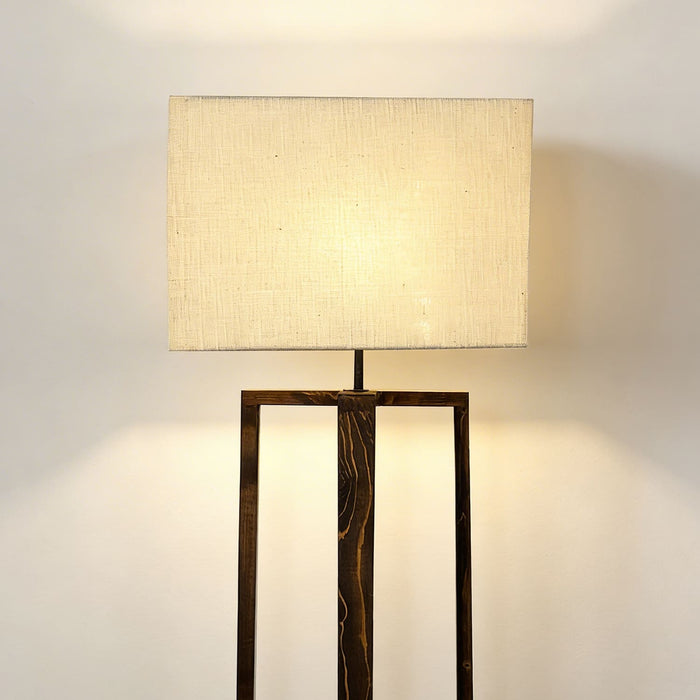 Blender Wooden Floor Lamp With Brown Base and Beige Fabric Lampshade
