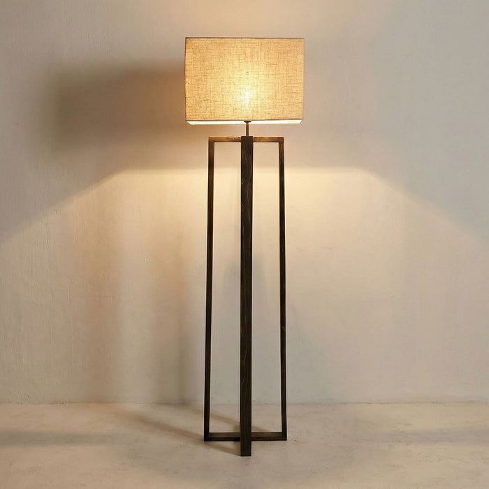 Blender Wooden Floor Lamp With Brown Base and Beige Fabric Lampshade