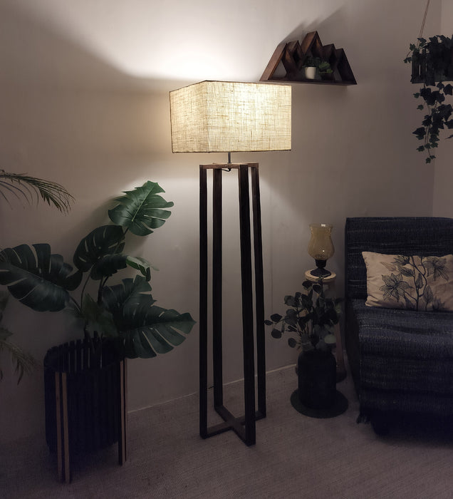 Blender Wooden Floor Lamp With Brown Base and Beige Fabric