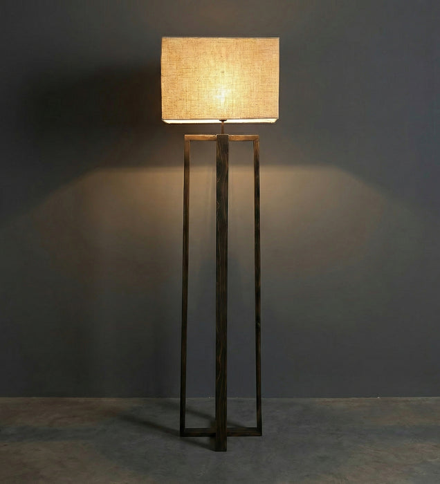 Blender Wooden Floor Lamp With Brown Base and Beige Fabric Lampshade