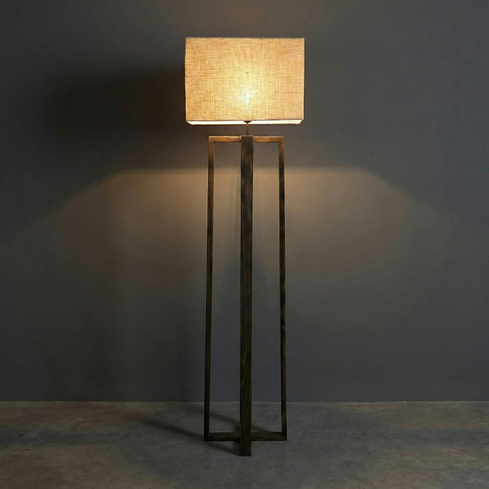 Blender Wooden Floor Lamp With Brown Base and Beige Fabric Lampshade