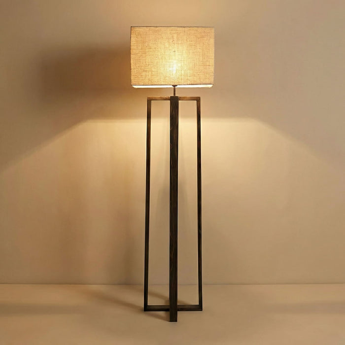 Blender Wooden Floor Lamp With Brown Base and Beige Fabric Lampshade