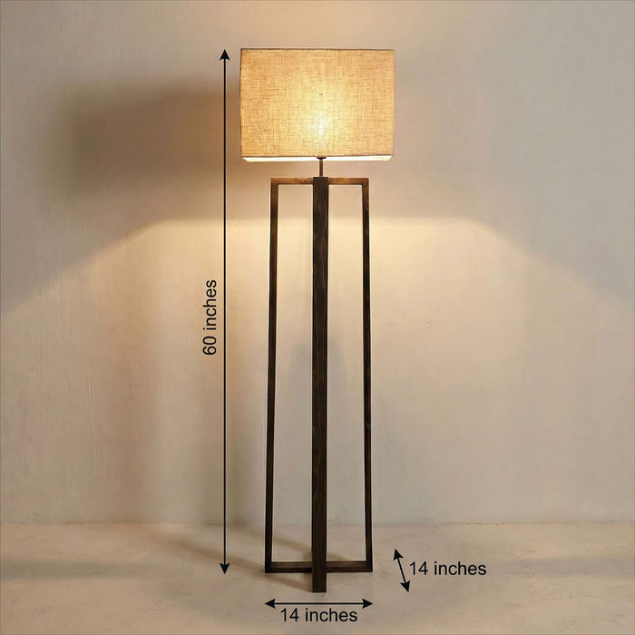 Blender Wooden Floor Lamp With Brown Base and Beige Fabric Lampshade