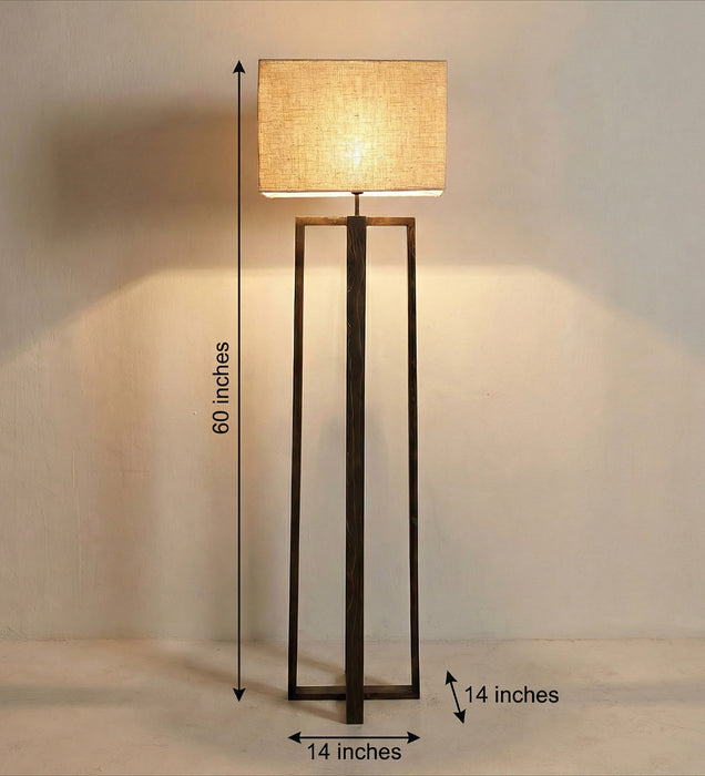 Blender Wooden Floor Lamp With Brown Base and Beige Fabric Lampshade