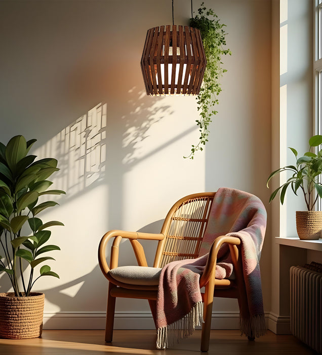 Bourbon Brown Wooden Single Hanging Lamp