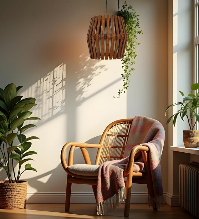 Bourbon Brown Wooden Single Hanging Lamp