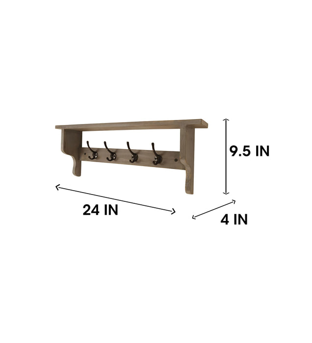 Brentwood Wooden Wall Shelf Organiser with Key Holders