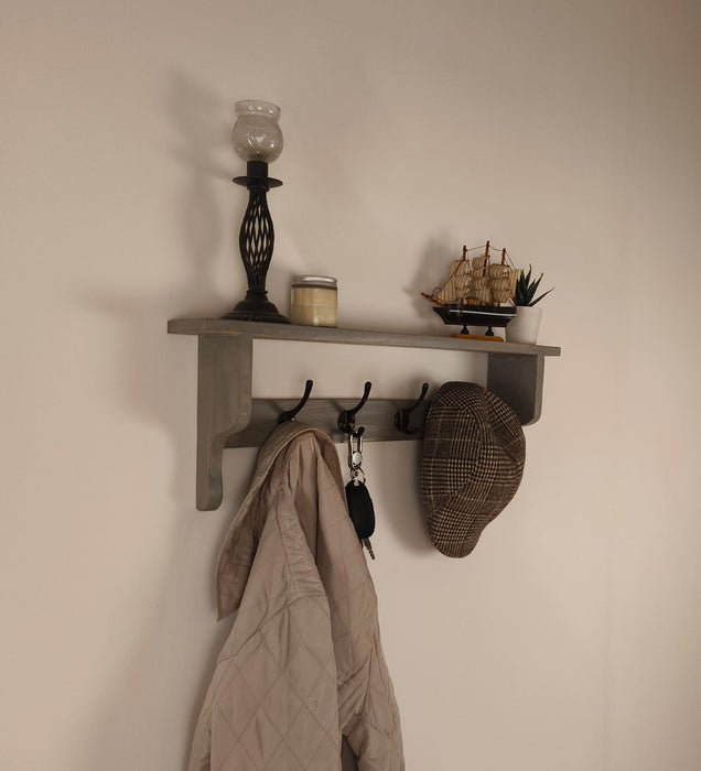 Brentwood Wooden Wall Shelf Organiser with Key Holders