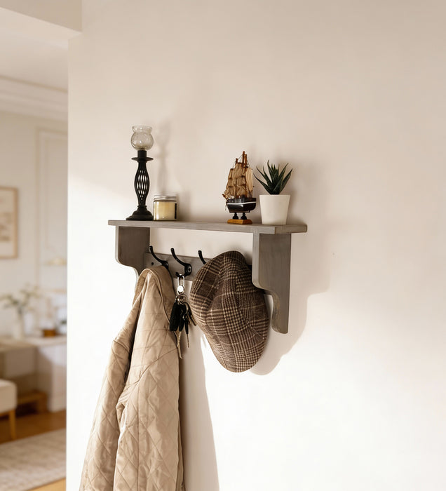 Brentwood Wooden Wall Shelf Organiser with Key Holders
