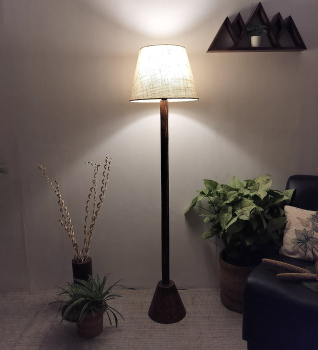 Brice Wooden Floor Lamp with Brown Base and Jute Fabric Lampshade