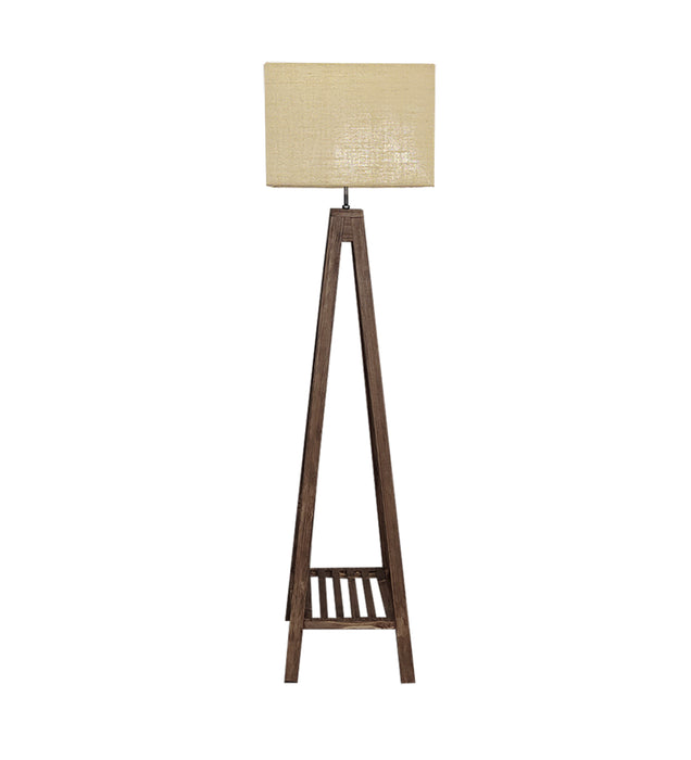 Brielle Wooden Floor Lamp with Brown Base and Beige Fabric Lampshade